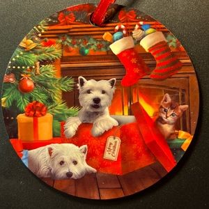 Westie Dog And Cat Round Christmas Ornament New